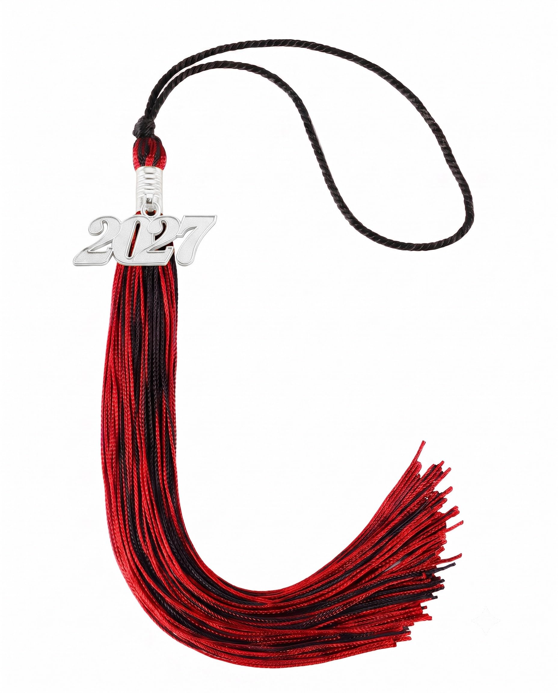 Graduation Tassel 2027 for Grad Cap,Black and Red Tassel with Silver Charm
