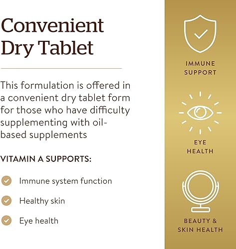Miniatura 4 de Suplemento de Vitamina A seca 5000UI tabletas 100piezas de Solgar E2820 1 1