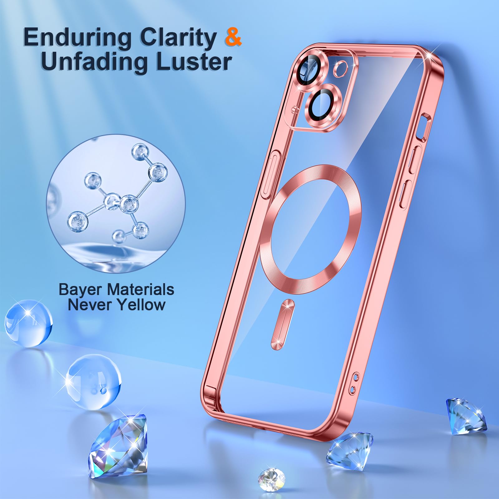 LCHULLE Glitter Cover Compatibile con iPhone 15 CustodiaTrasparente Cover con Forma Ondulata con Paillettes & Cristalli Custodia Resistente Silicone Case per iPhone 15, Rosa