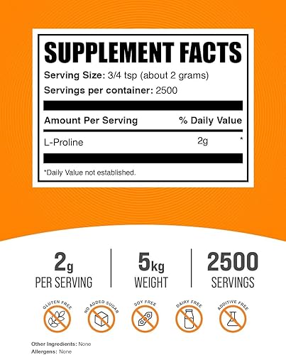 Miniatura 10 de BulkSupplements.com L-Proline Powder - Suplemento de aminoácidos para mujeres - Suplemento de aminoácidos para hombres - Suplementos para piel