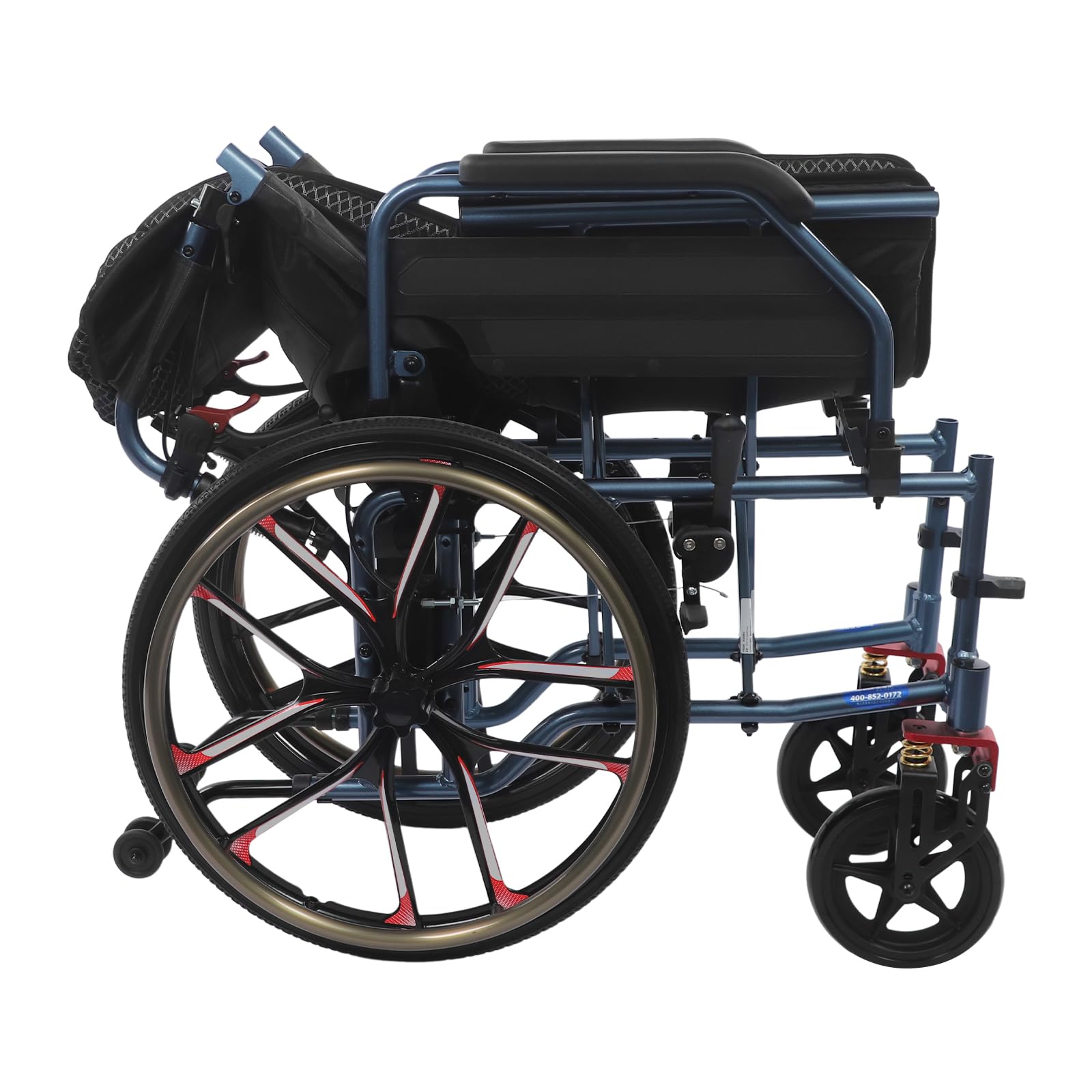 Silla de ruedas plegable de hasta 100kg con ruedas traseras/delanteras de 20/7in,cinturón de seguridad,reposabrazos plegables,ruedas antivuelco,Silla de ruedas de tránsito para personas mayores,viajar