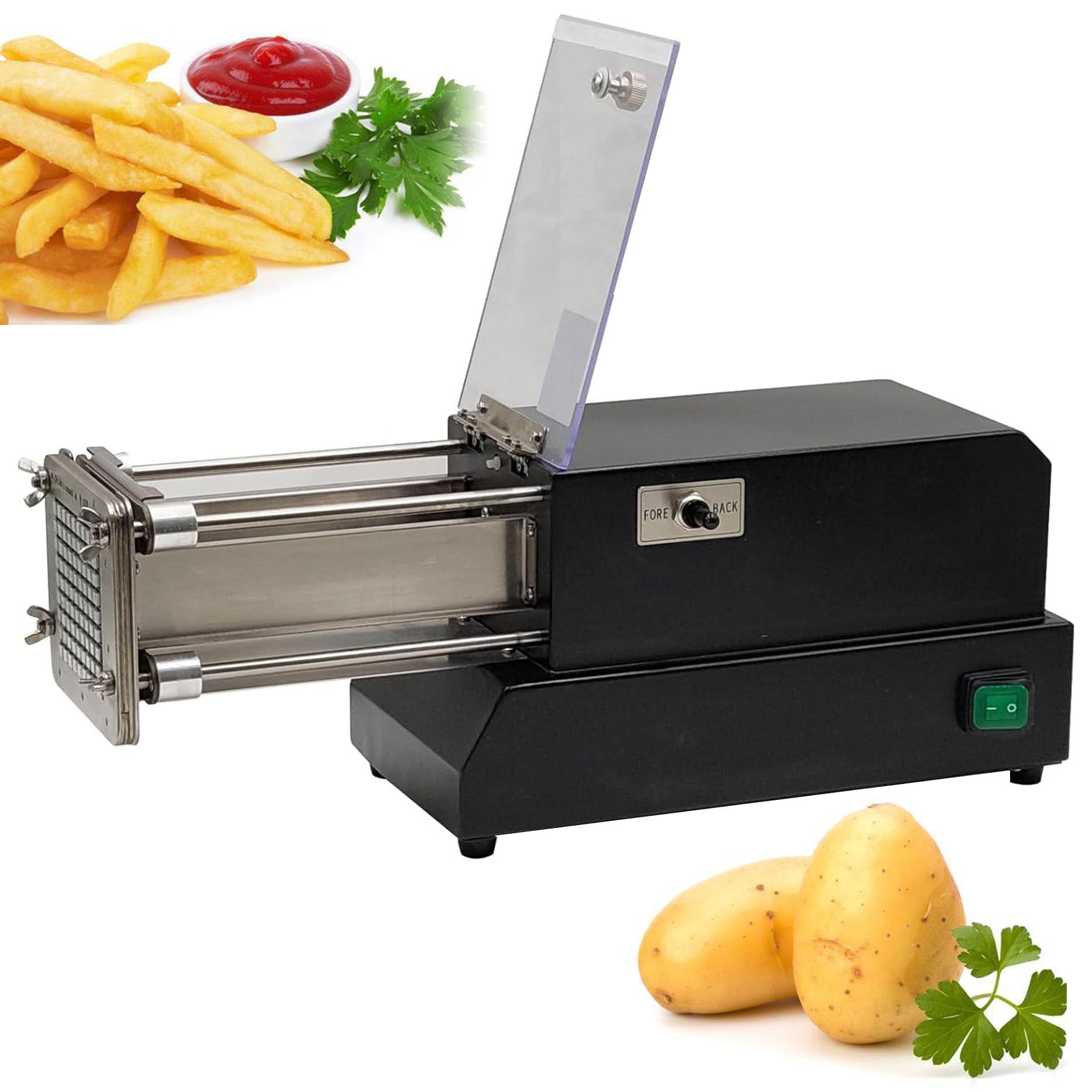 asdchZen Electric French Fry Cutter, Electric Potato Chip Cutter Stainless Steel Potato Chipper With 4 Types Of Blade, Great For Potatoes Carrots Cucumbers For Commercial Kitchen,Black