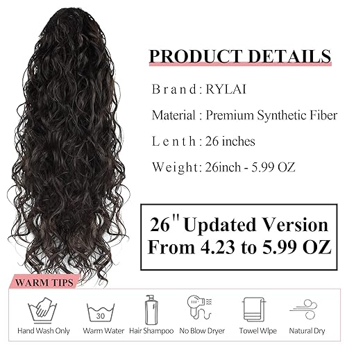 Miniatura 4 de Extensiones de cola de caballo rizadas y sueltas con cordón, para mujeres negras, extensiones de cabello grueso, largo, rizado, ondulado, con clip