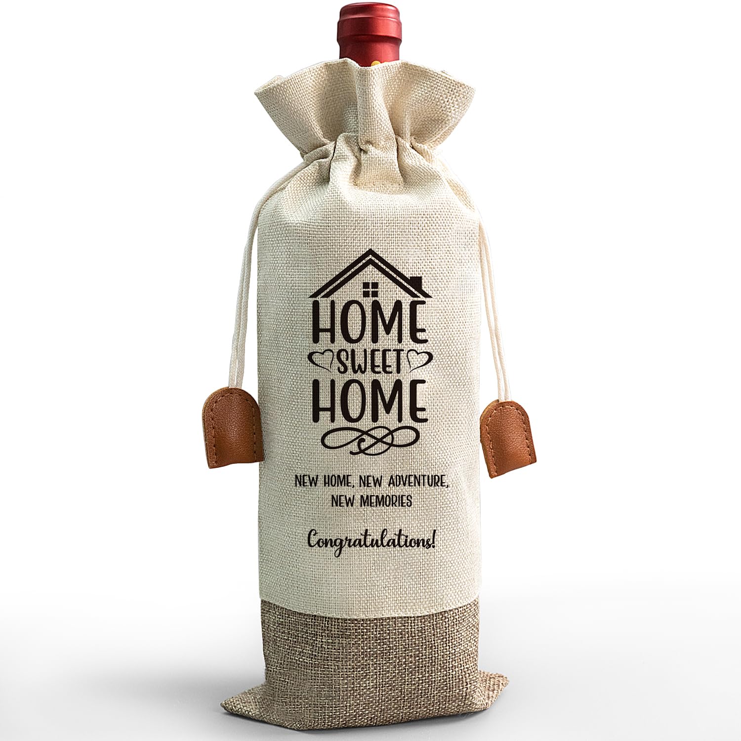 Housewarming Wine Bag, New Home House Gifts Burlap Wine Bottle Cover Gift Bag, Gifts for Friends, Colleague, Client Gift From Realtors, Congratulations Gifts for Her Him, Party Gift Favors-MQ12