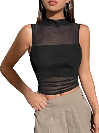 Mesh Sheer Mock Neck Tank main image 1