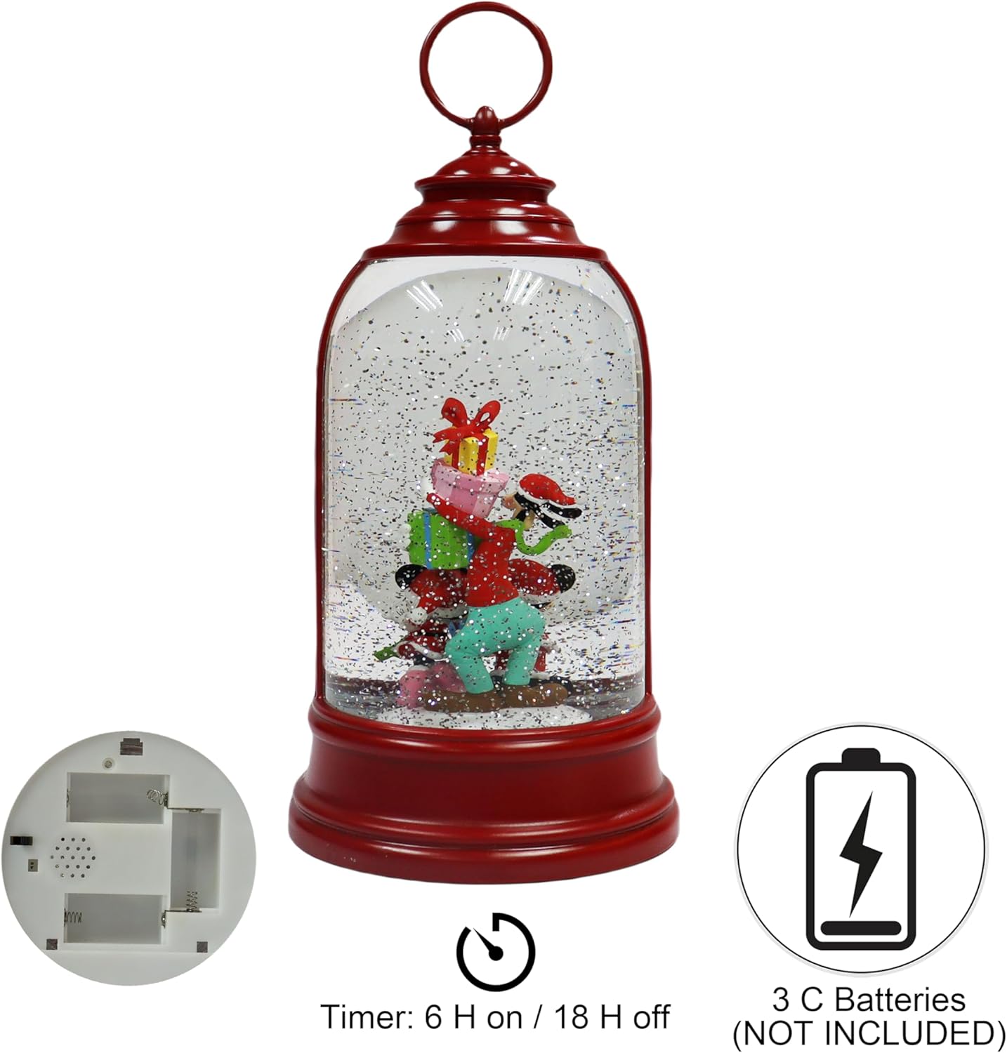 Moments In Time 12.32" H Disney Christmas Water Spinning Snow Globe Lantern with Glittering LED Light (Giftbox)