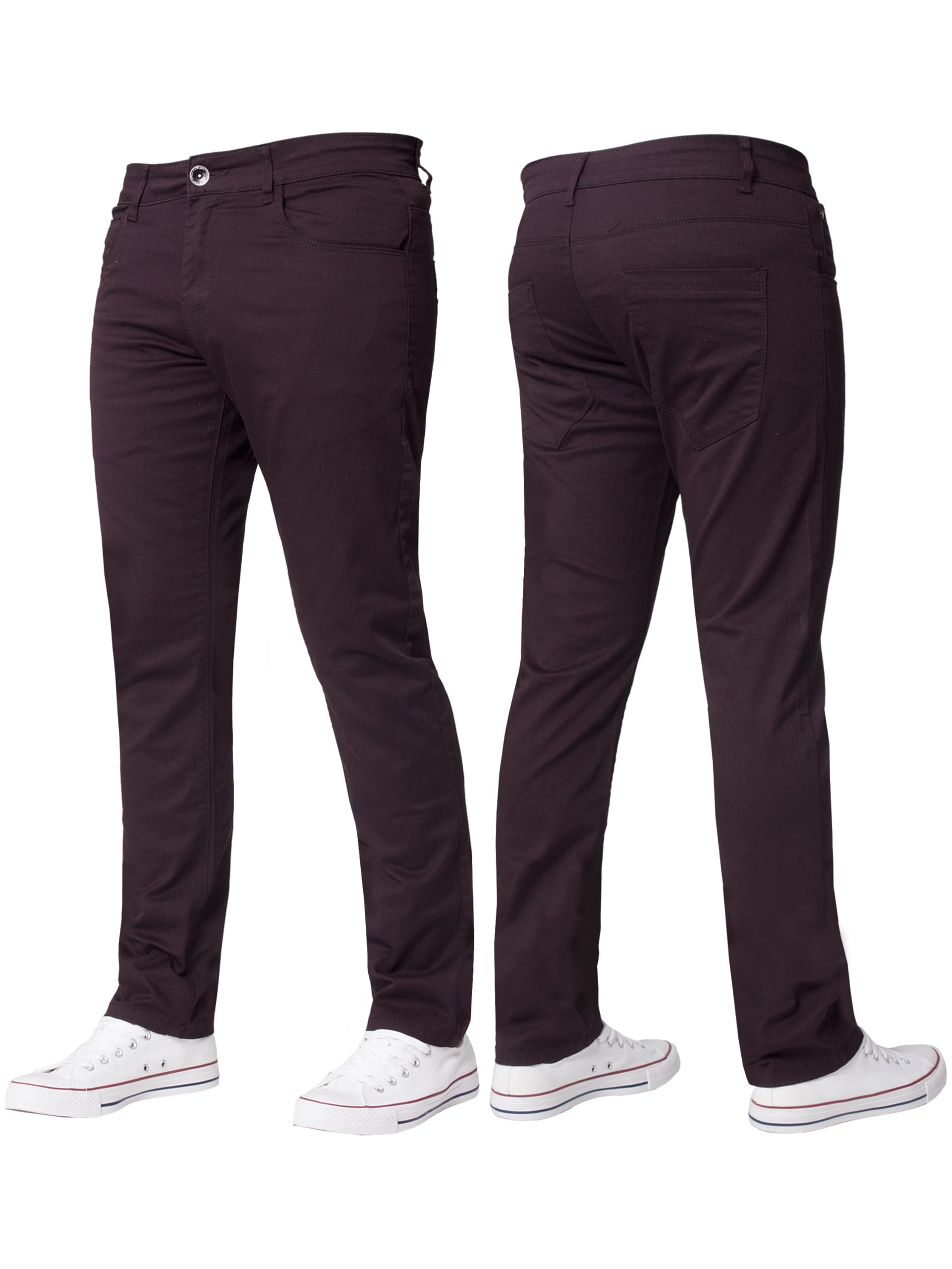 BRAND KRUZE Mens Stretch Slim Fit Chino Trousers Casual Work Jeans Pants KZ104 Burgundy 32W / 34L