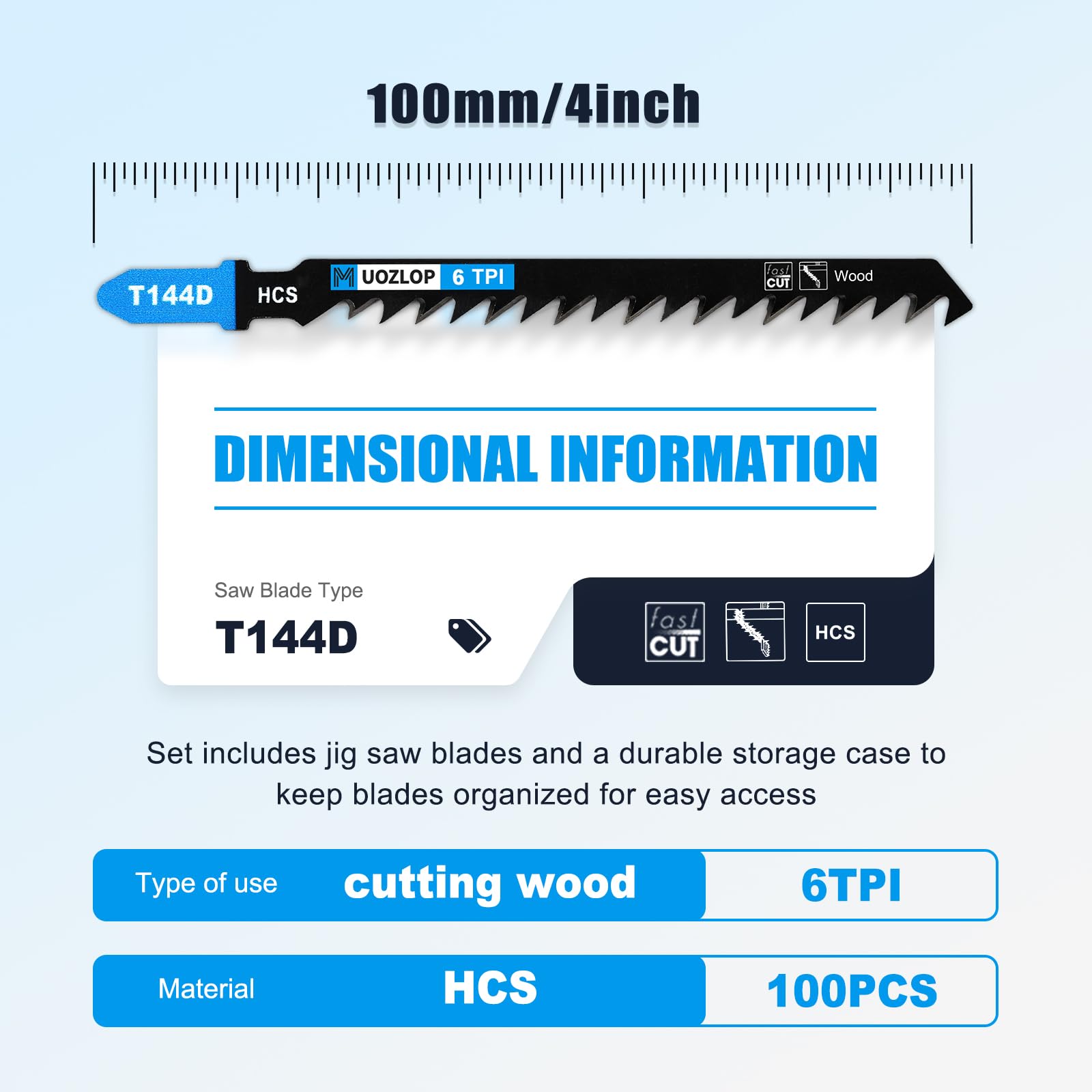 100 szt. T144D brzeszczoty do wyrzynarki, 6TPIJig Brzeszczoty do piły z futerałem do przechowywania, z chwytem T do cięcia drewna (100 szt. T144D)