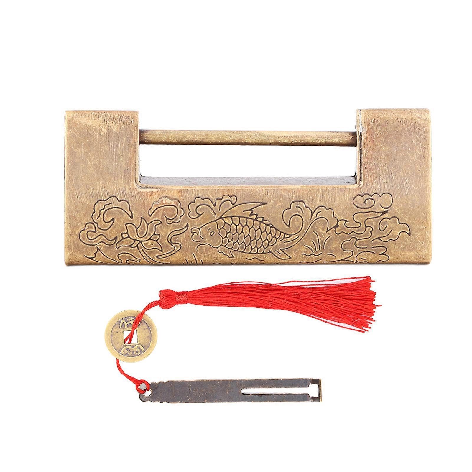 Joyhappst Image Color Chinese Antique Lock Spacing 4.3Cm/1.7In Brass Chinese Old Style Padlock With Key For Jewelry Boxes Cabinets
