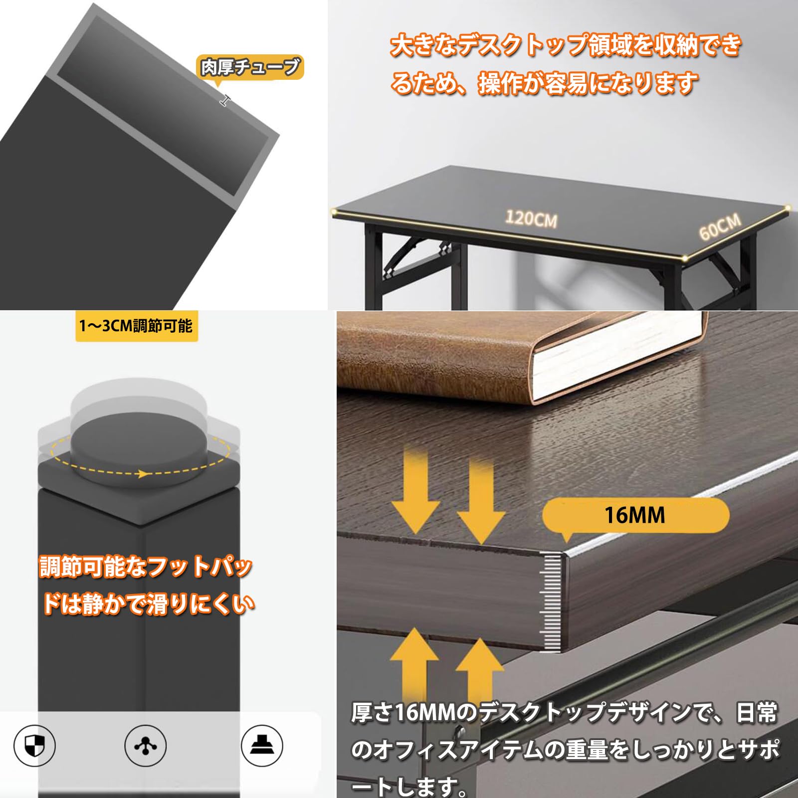 オフィス用折りたたみテーブル２台 ワークテーブル 2台セット 作業台 作業テーブル 折りたたみ式 幅