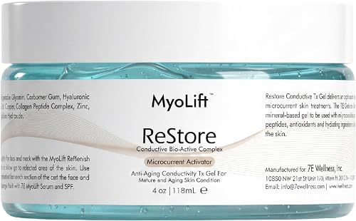 myolift 7E Wellness ReStore Conductive Microcurrent Gel with Bio-Active Complex - 4oz - Facial Skin Care with Green Tea Extract, Hyaluronic Acid & Collagen Peptides - Anti-Aging & Skin Tightening