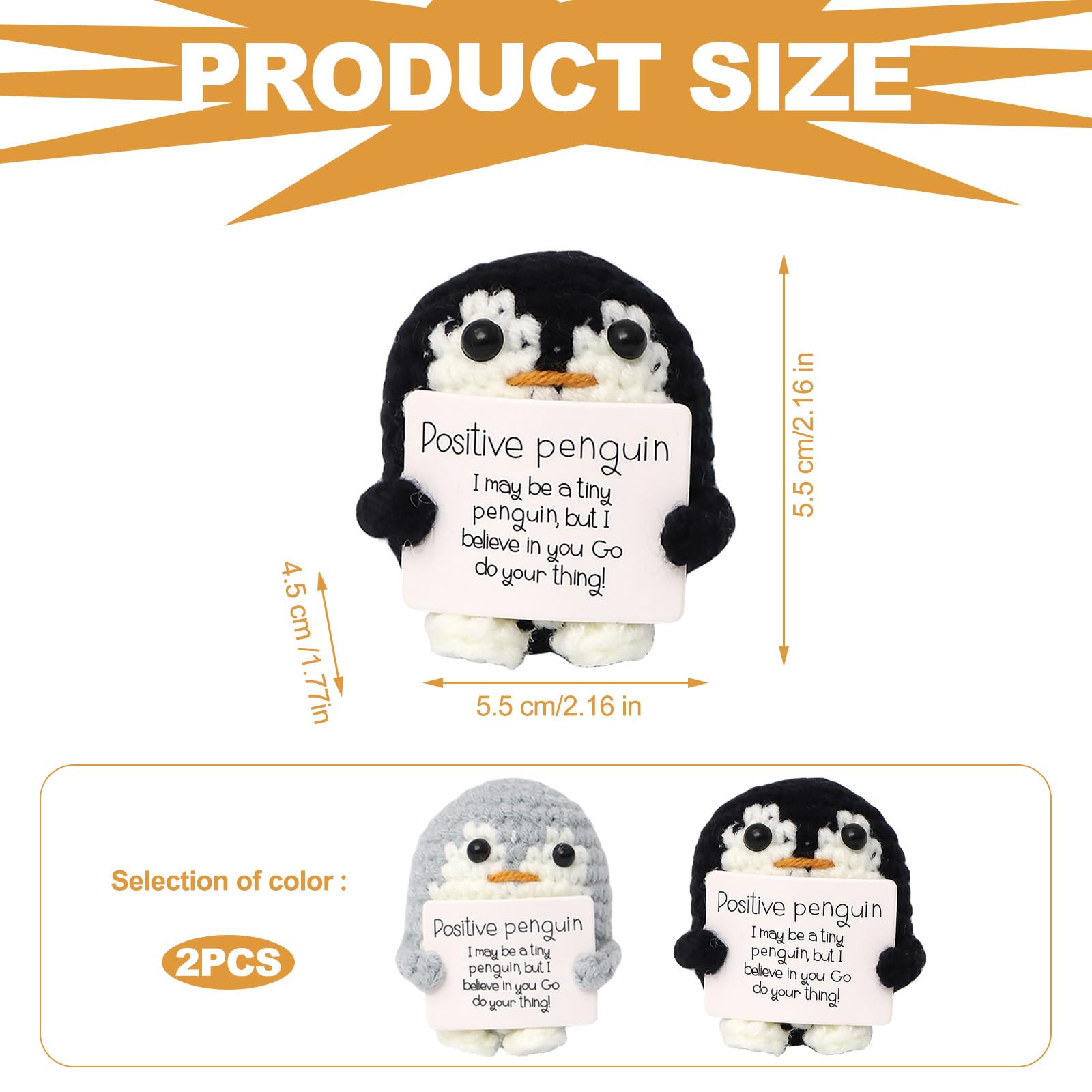 Hocklliy 2 Positive Penguin Plush Gifts, Soft, Knitted Cute Penguin Doll for Family Friends, Encouragement - Image 2