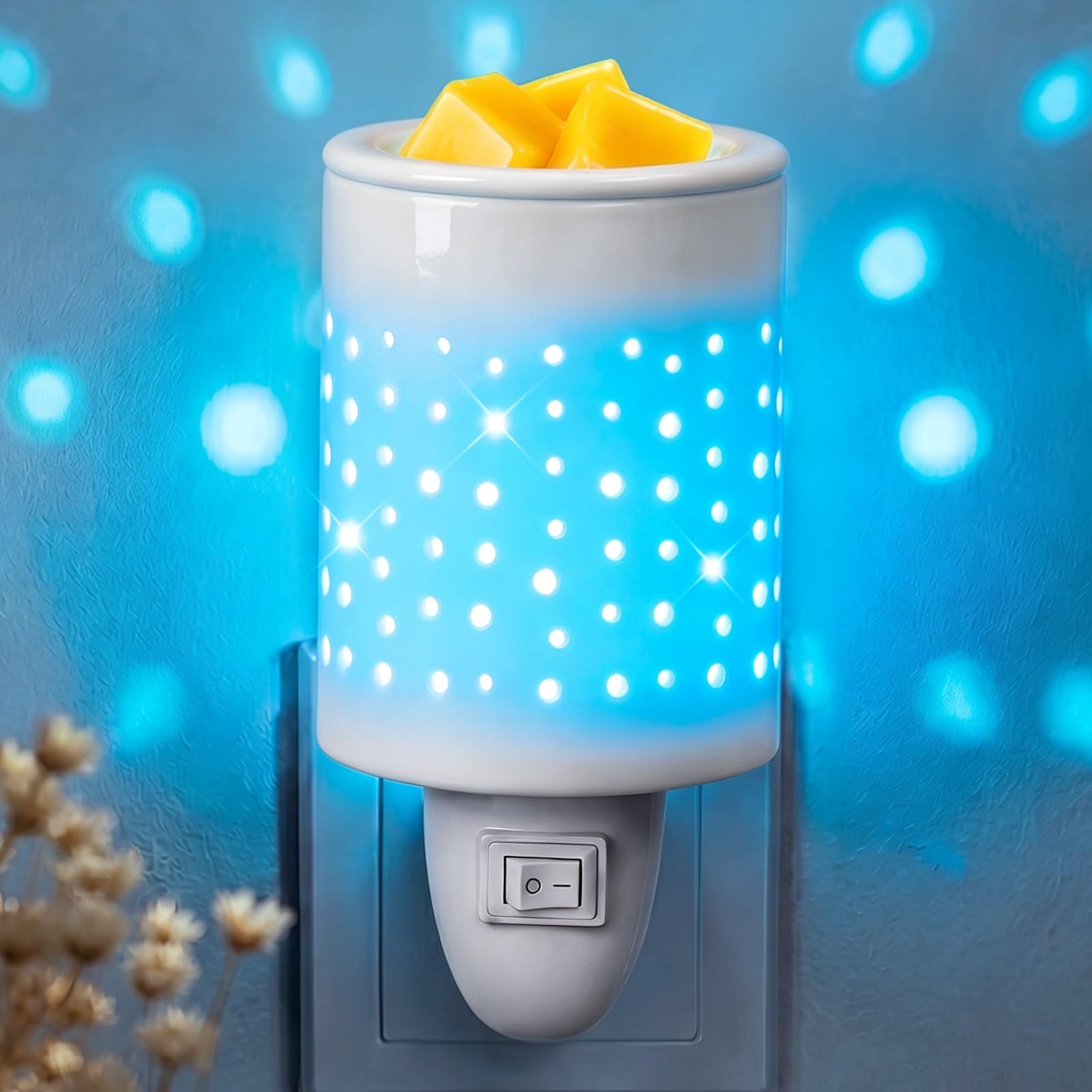 Plug in Wax Burner Electric Outlet Wall Plug-in Wax Melts Burner with 7 Colors PTC Heating Ceramic Cordless Wax Melter for Home Decor Gifts for Women Halo House