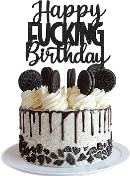 Happy Fuxking Birthday Cake Topper - Funny Black Glitter Fabulous Birthday Cake Supplies - Adult Birthday Party Cake Decorations