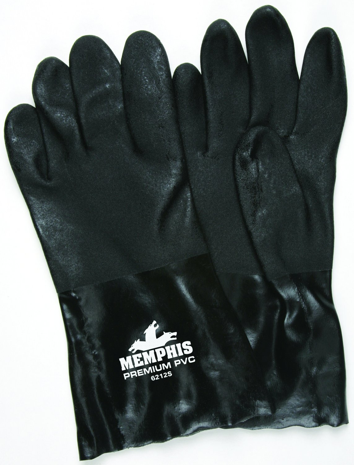 MCR Safety 6212S Double Dipped PVC Interlock Lined Sandpaper Finish Mens Gloves with 12-Inch Gauntlet Black Large 1-Pair