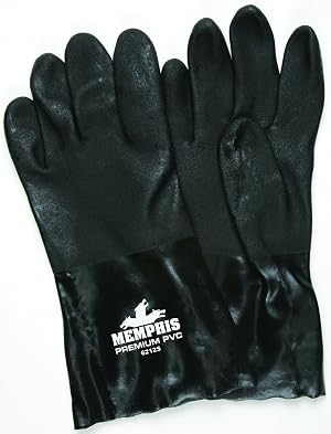 MCR Safety 6212S Double Dipped PVC Interlock Lined Sandpaper Finish Mens Gloves with 12-Inch Gauntlet Black Large 1-Pair