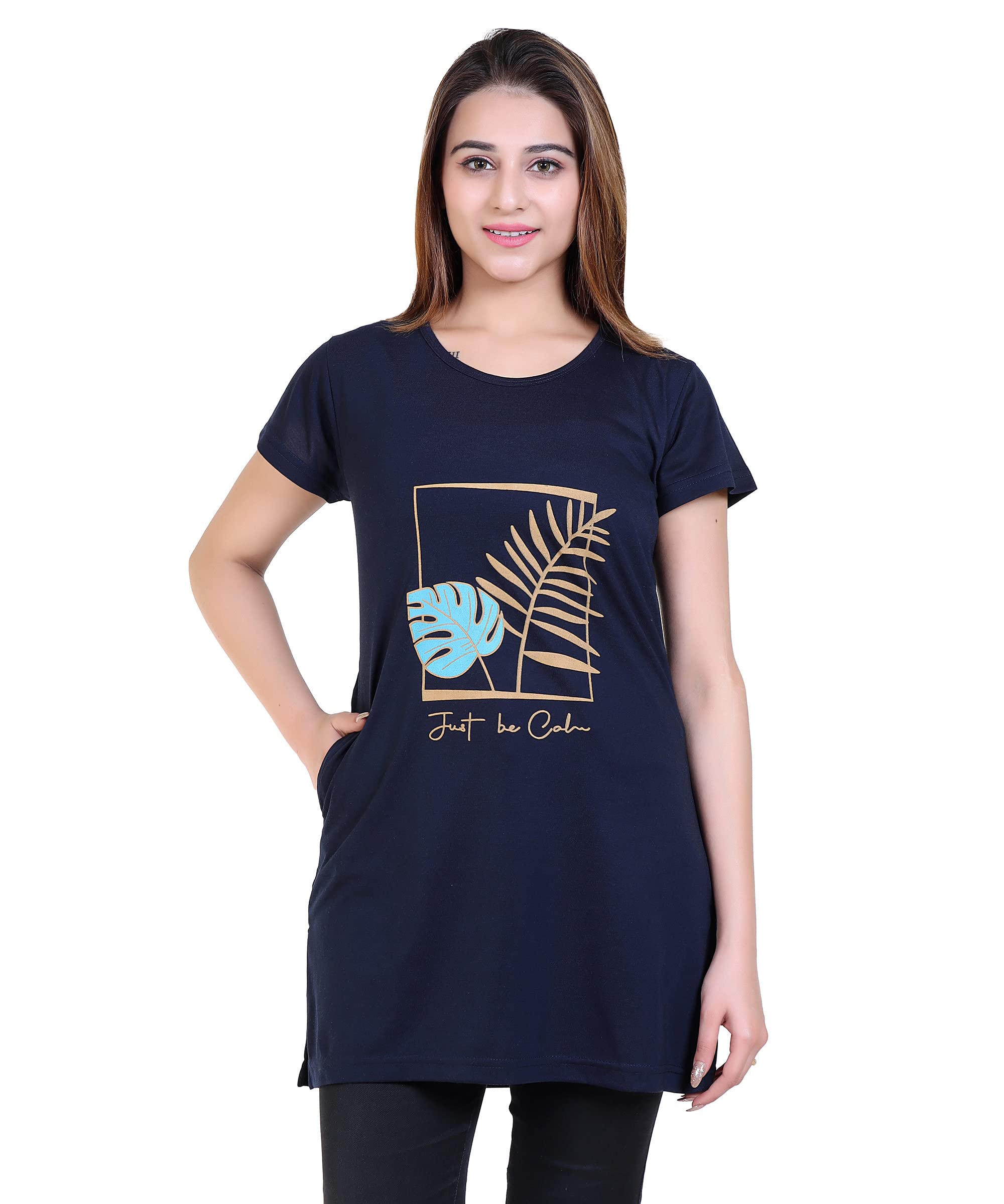 Women's Cotton Printed Long Regular Fit Round Neck Top/T-Shirt/Tshirts-image-27