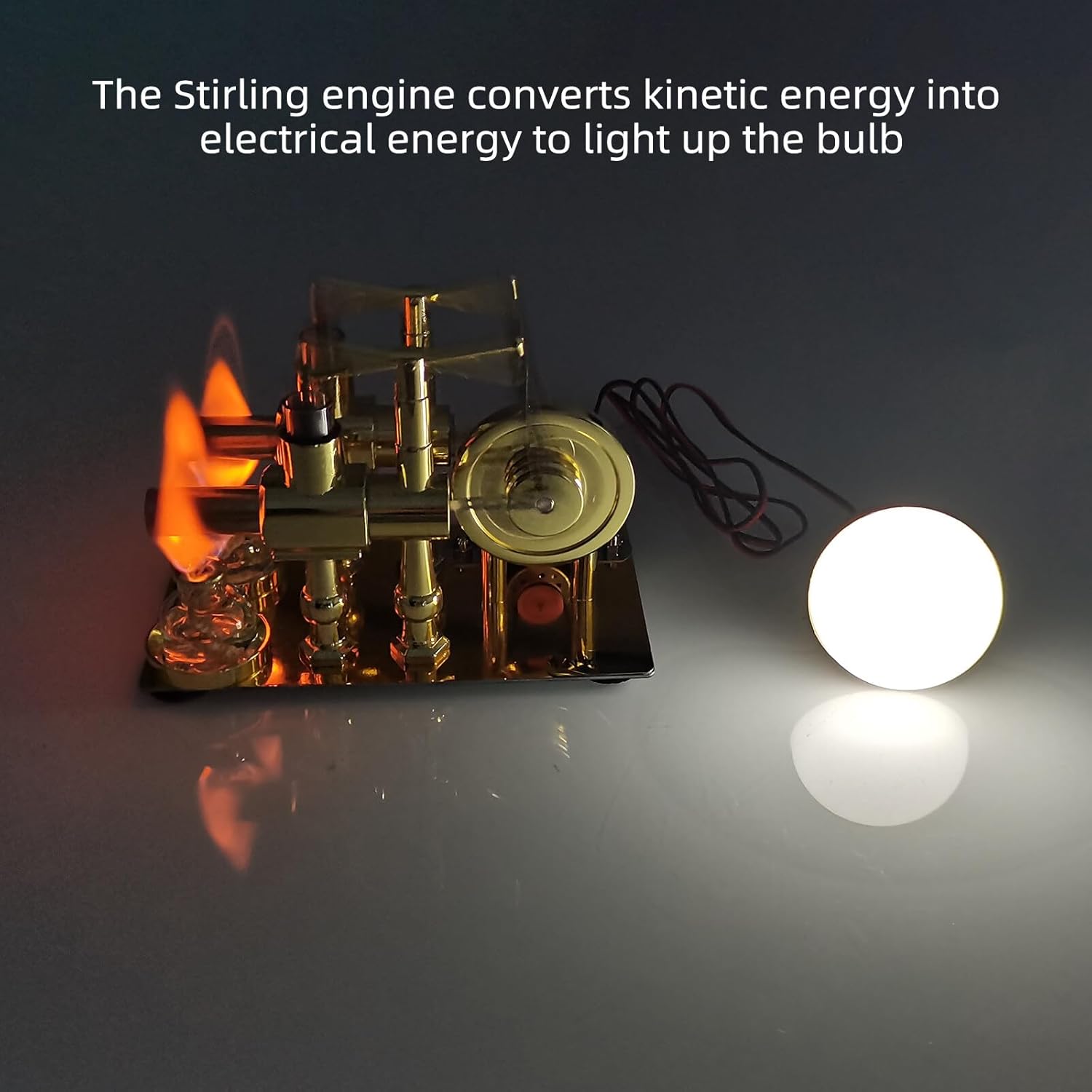 Hot Air Stirling Engine Model, Balance Dual Cylinder External Combustion Engine with LED Bulb, Sterling Engines Demonstration Teaching Tool, Metal Science Educational Model for Adult and Physics Hobby