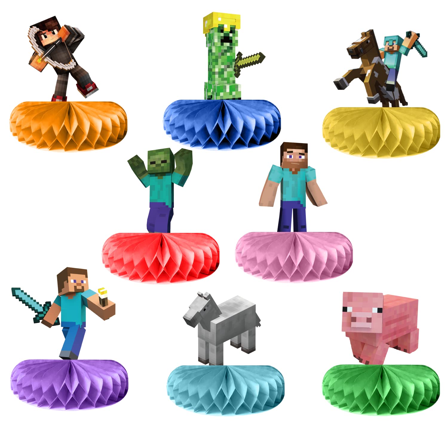 Pixel Miner Birthday Decorations, Pixel Miner Decorations for Birthday, 8Pcs Pixel Miner Party Decorations Honeycomb Centerpieces 3D Table Decorations for Pixel Miner Birthday