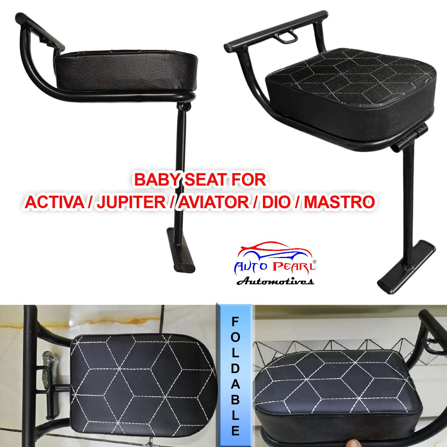 Auto Pearl Baby Seat Folding Stylish Stitching Designs Child Seat Compatible with iQube Electric - Image 4 thumbnail