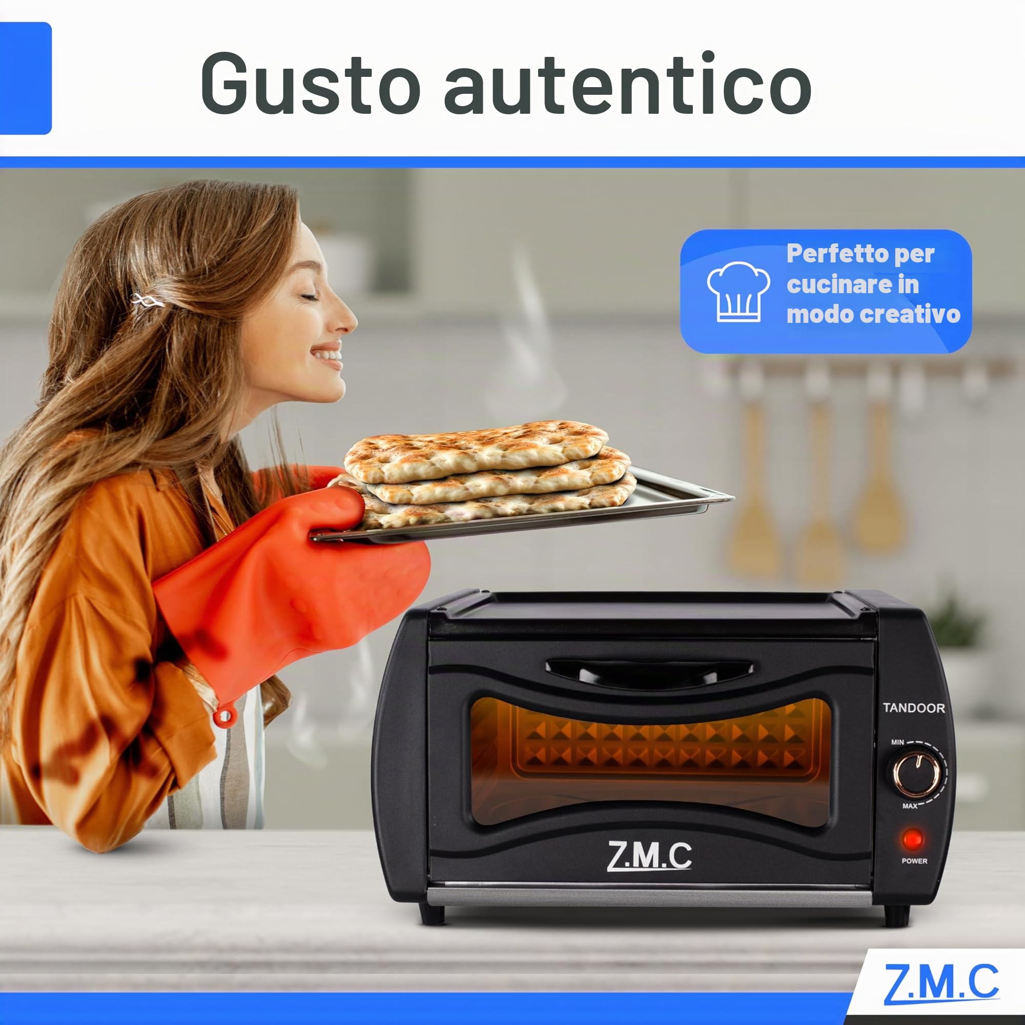 ZMC Mini Tandoor 2100W 22L - Forno per Lahmacun, Pizza, Naan e Pane Compatto, Potente, Riscaldamento Rapido, Ideale per Piatti Autentici.