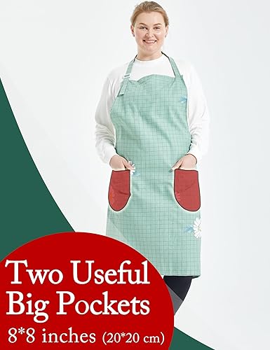 Miniatura 9 de APRONNER Delantales de algodón y lino para hornear, talla grande, para mujer, con bolsillos, cocina