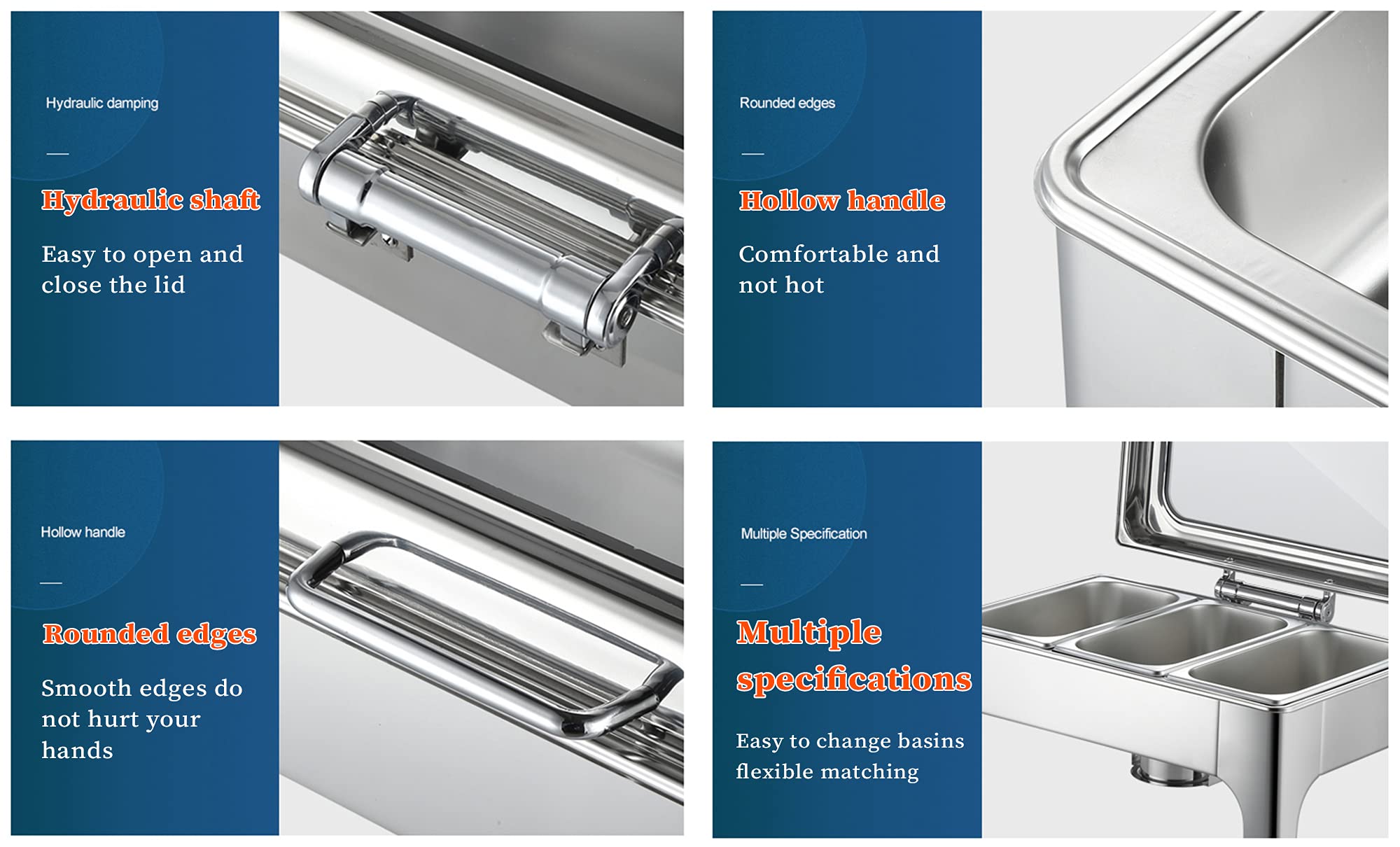 Scaldavivande Buffet Elettrico Chafing Dish Acciaio Inox, 9L Commerciale Scalda Cibo per Buffet con Coperchio in Vetro Trasparente e Clip per Pasti, Manopola Regolazione Temperatura (30-80°)