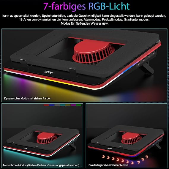 IETS GT500 Stark Turbo Fan (5000RPM) RGB Laptop Cooling Pad with Stepless Speed Sealing Foam for Fast Cooling Gaming Laptop 13-17.3 Inch Cooler with 3-Port USB Hub