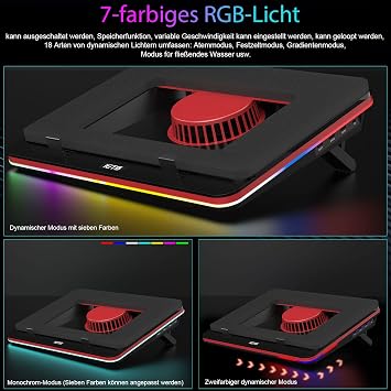IETS GT500 Stark Turbo Fan (5000RPM) RGB Laptop Cooling Pad with Stepless Speed Sealing Foam for Fast Cooling Gaming Laptop 13-17.3 Inch Cooler with 3-Port USB Hub