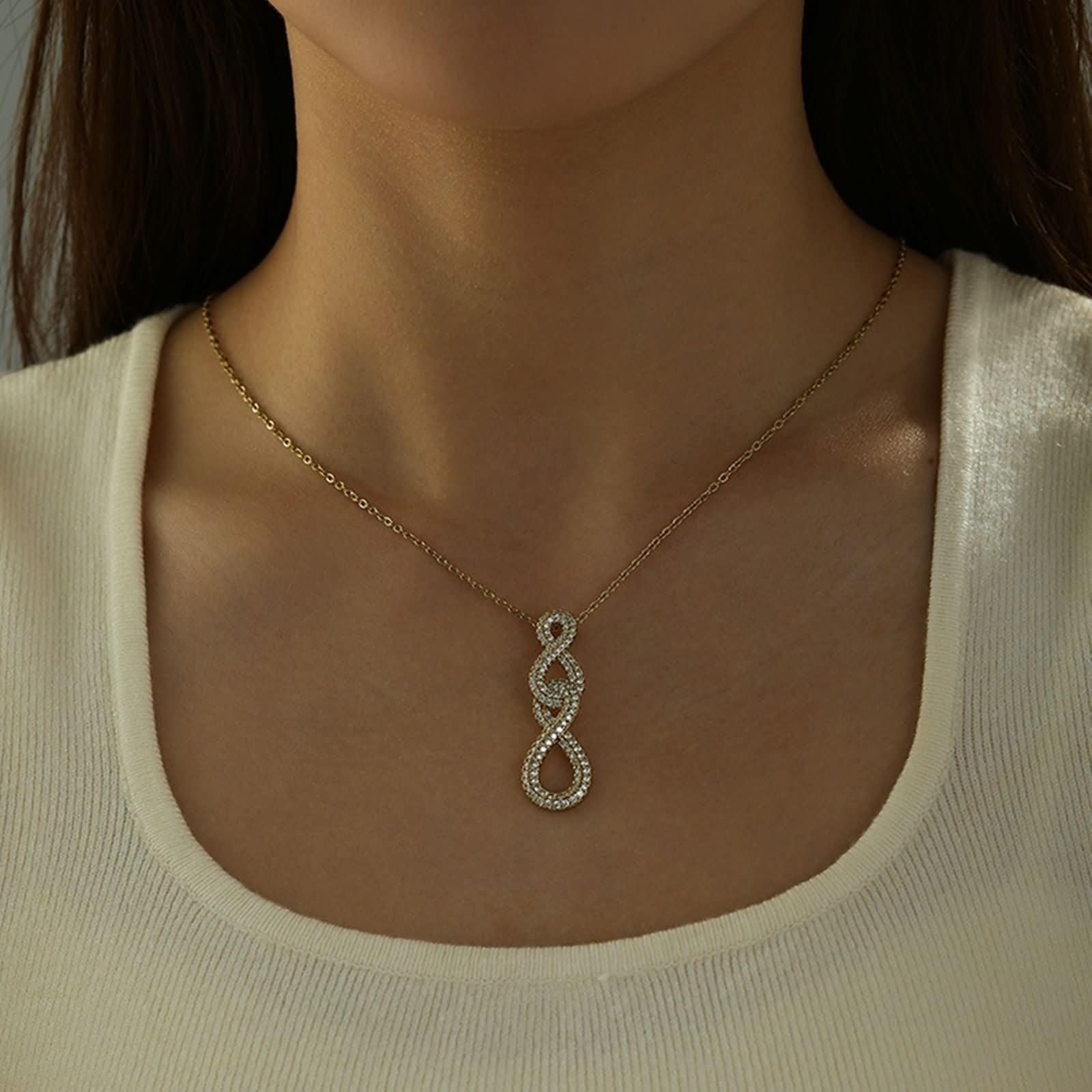KnSam Collana in vero oro giallo 9 K/14 K/18 K con moissanite, ciondolo infinito in oro 375/585/750, collana da donna 45 cm