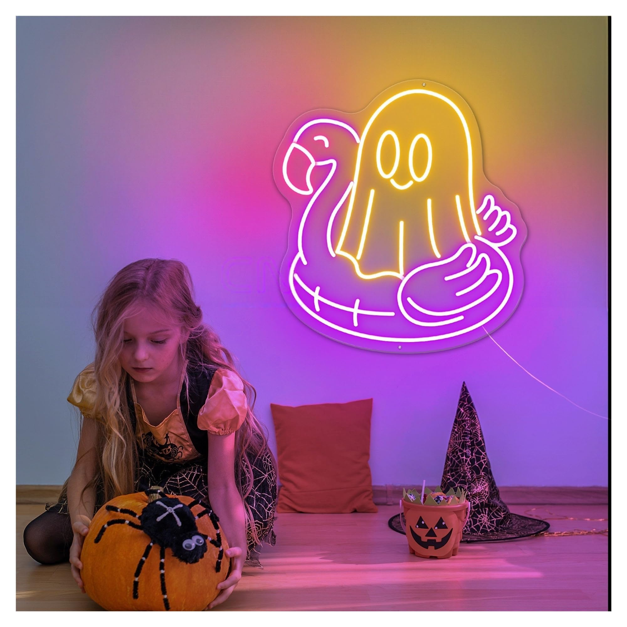 RONGCH Hanging Art Signs Boo and Flamingo Neon Sign Nursery Room Beach Party Gameroom Bedroom Bar Livingroom Birthday Wall Decoration 58cm