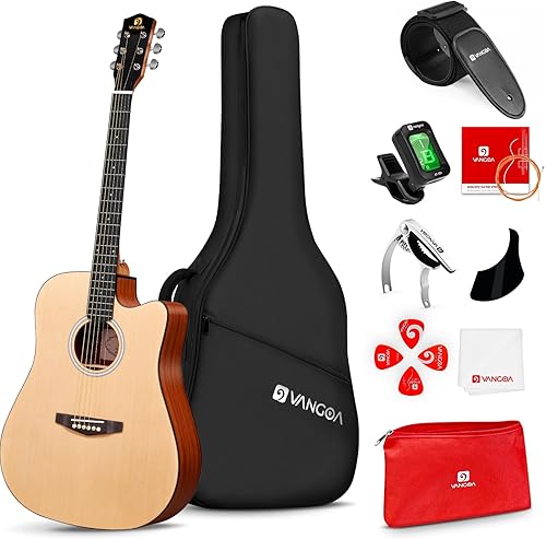 Miniatura 34 de Vangoa Kit de guitarra acústica para principiantes, adultos, adolescentes, tamaño completo, cortada, guitarra, acustica, 41 pulgadas, juego natural