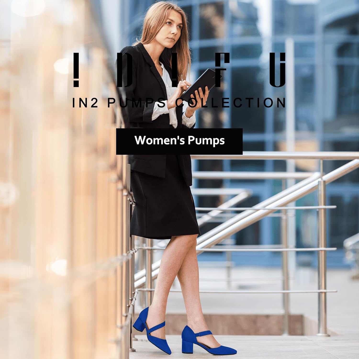 IDIFU IN2 Women's Pumps Closed Toe Strappy Heels Low Block Chunky Heels Dressy Wedding Bride Prom Business Dress Shoes for Women Comfortable Formal Pointed Toe Short Heels - Image 2