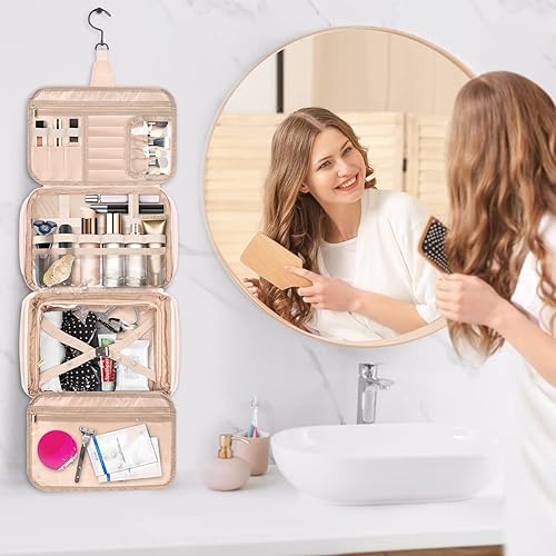 Miniatura 4 de Neceser de viaje colgante para hombres, bolsa de maquillaje grande para mujeres, resistente al agua, de piel sintética, bolsa de afeitar para