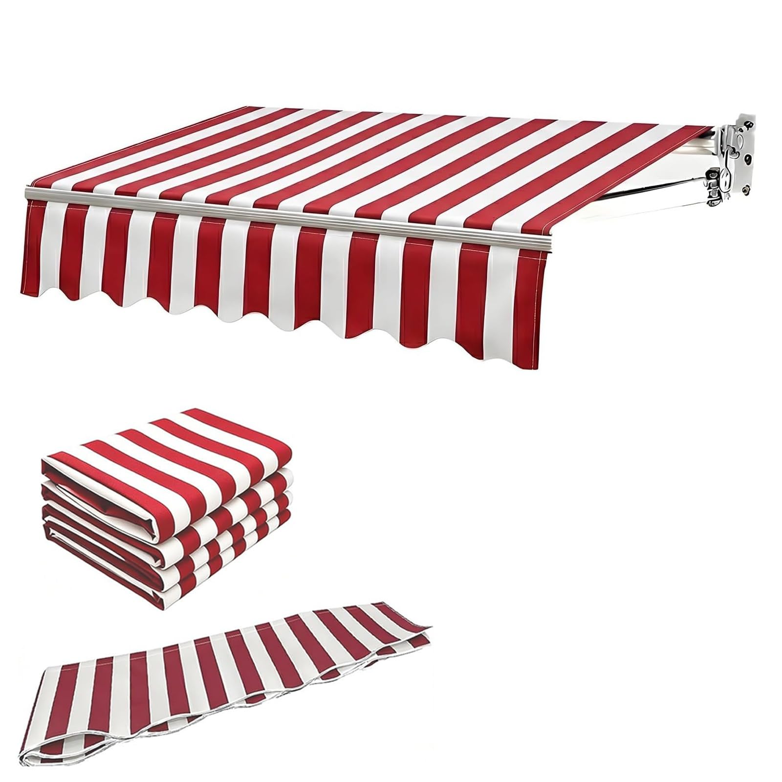 ROFBIHG Retractable Awning Replacement Fabric, 280g/㎡ Waterproof Sunshade Canopy Cover with Valance, Outdoor Sun Shade Canopy Polyester Canvas for Window Door(Red,4.5x3.5m(14.7x11.5ft))