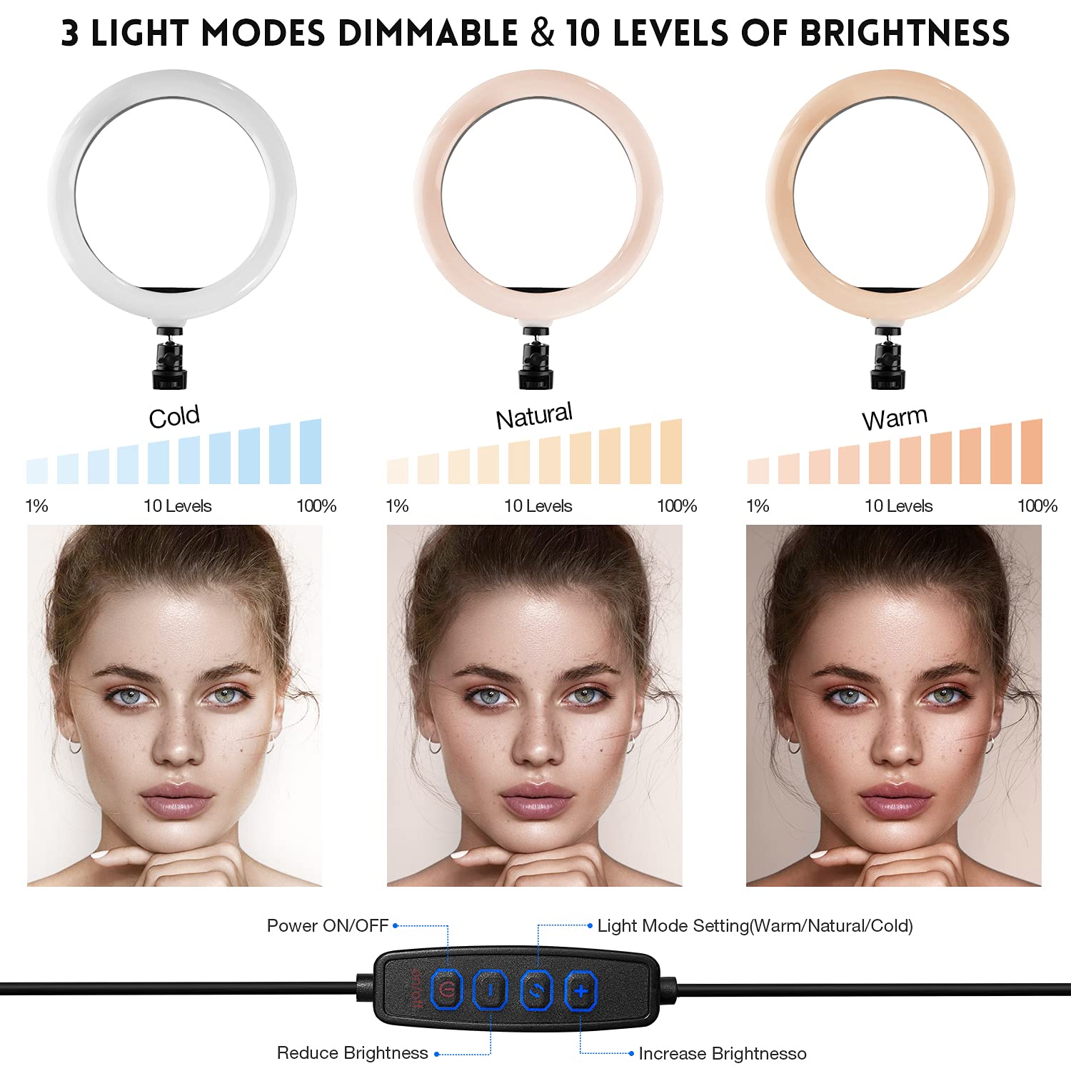 LDesign Luce ad Anello LED 10,2'' con Stativo Treppiede, Ring Light con 3 Modalità di Illuminazione &10 Luminosità, Lampada Selfie con Telecomando per Tik Tok/ YouTube/ Streaming/ Trucco/ Foto