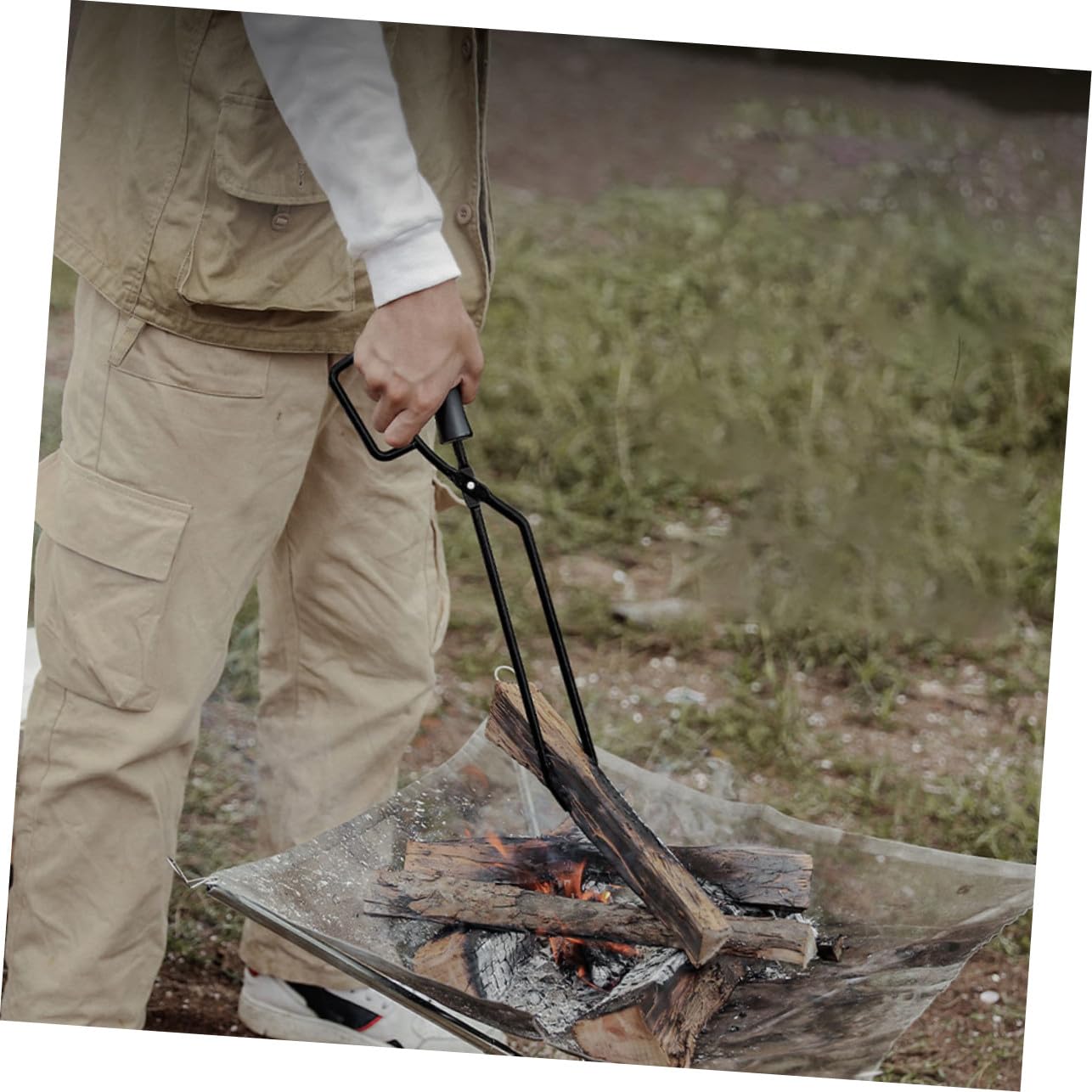 Pinzas de barbacoa con mango de madera resistentes para asar al aire libre, herramienta de cocina resistente al calor para fogatas, camping y barbacoa en el patio trasero
