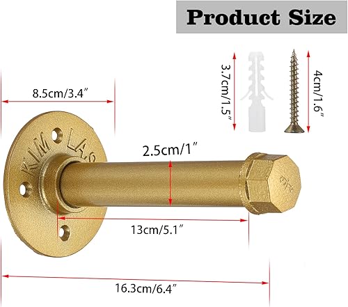 Miniatura 3 de Sumnacon 2 barras de ropa industrial de 5.9 pulgadas  Percha de metal rústico resistente con tornillos, soporte para ropa montado en la pared para