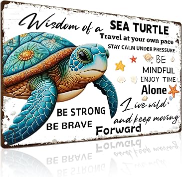 ALKB Sea Turtle Decor - Sea Turtle Gifts Metal Sign Ocean Bathroom Decor - Great SeaTurtle Decorations for Home - Turtle Sign 8 x 12 Inch