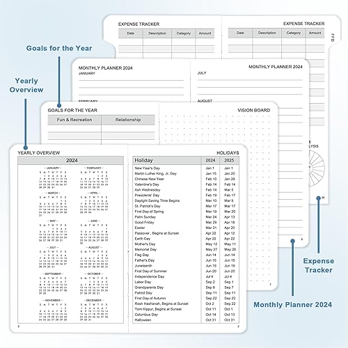 Miniatura 6 de Ospelelf Agenda diaria 2024 de bolsillo 2024, calendarios, agenda de 12 meses, 4 x 6 pulgadas, agenda semanal y mensual de cuero de tapa dura,