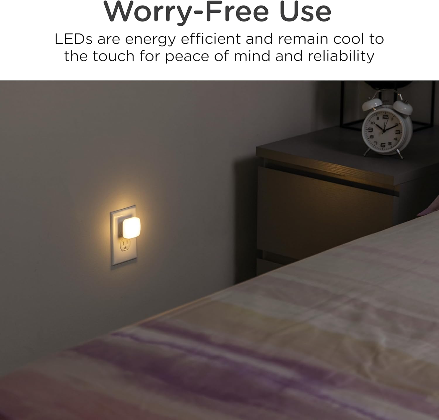 Lights by Night Mini Square LED Night Light, Plug in, Dusk to Dawn Sensor, Warm 3000K, Compact Single Outlet Design (Doesn’t Block 2nd Outlet), Ambient Lighting, Bedroom, Bathroom, 2 Pack, 82487