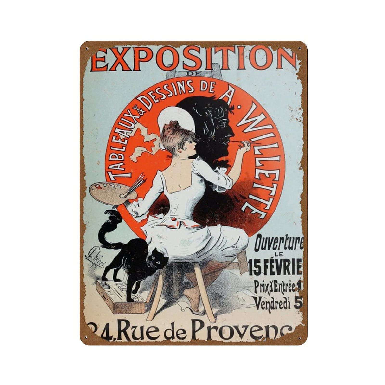 peiyeety Black Cat Art Nouveau French Vintage Poster Boho Gift for HerNovelty 12x16 Tin Sign Metal Poster Wall Funny Man Cave Cool Wall Door Warning Sign Metal Tin Metal Sign Vintage Style Wall Decor