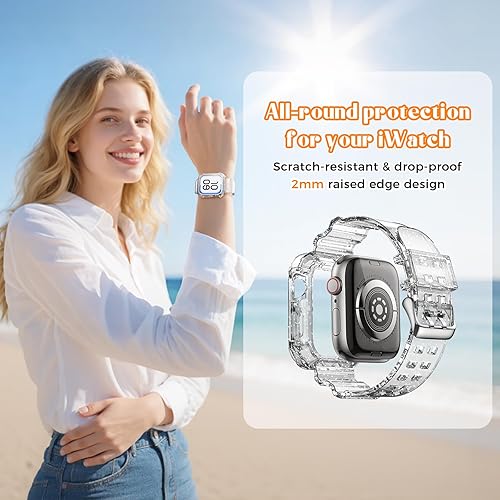 Miniatura 4 de NotoCity Correas transparentes para Apple Watch de 1.65, 1.73 y 1.77 pulgadas, con funda resistente y transparente compatible con las series 9, 8,