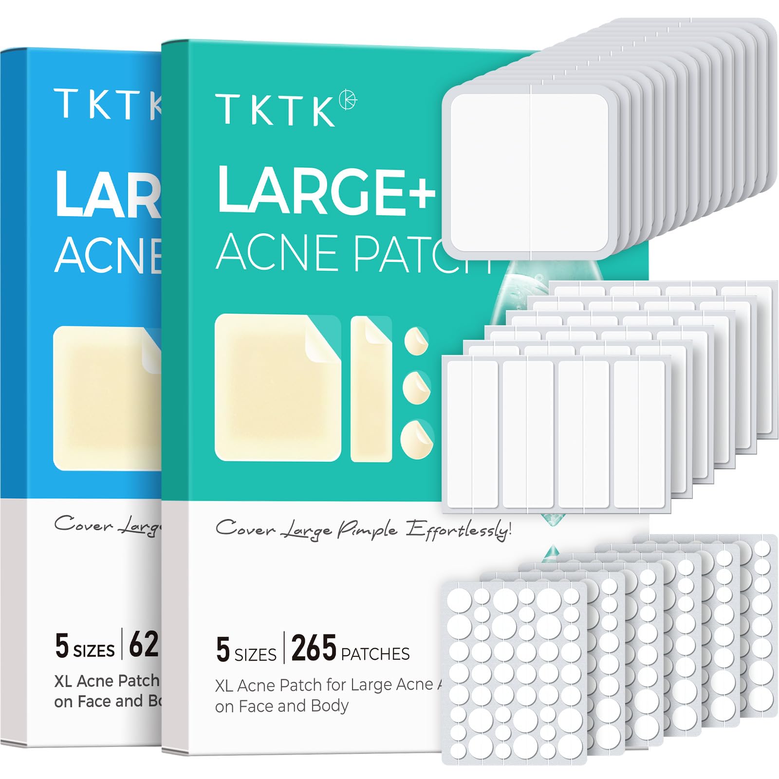 TKTK Large Pimple Patches 5 Sizes 327 Patches 60 mm XL Acne Patches for Zit Breakouts Big Hydrocolloid