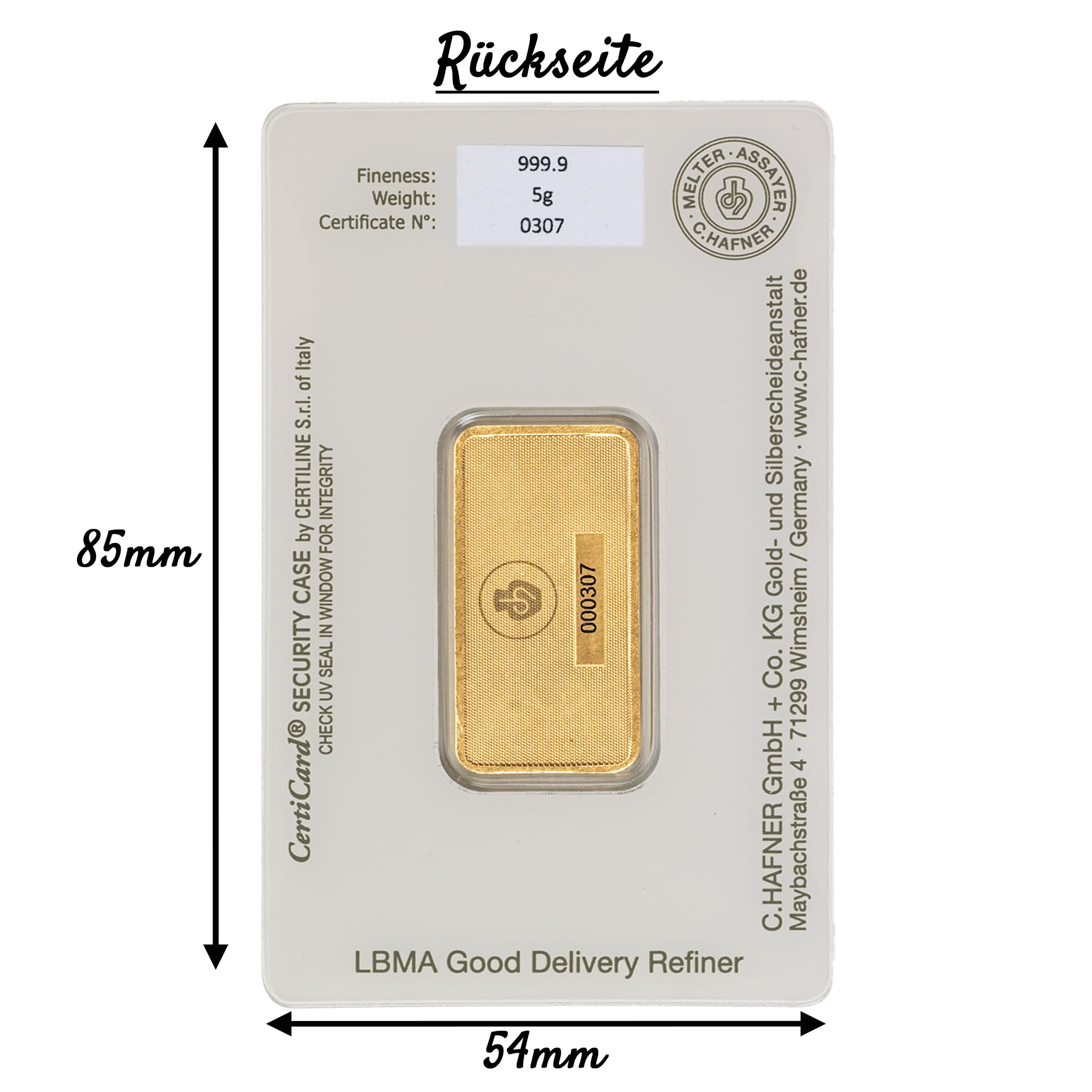 Gold verschenken – Goldbarren C.Hafner - Feingold - Anlagegold - inkl. Geschenkverpackung, Grußkarte und Echtheitsgarantie (5g Gold)