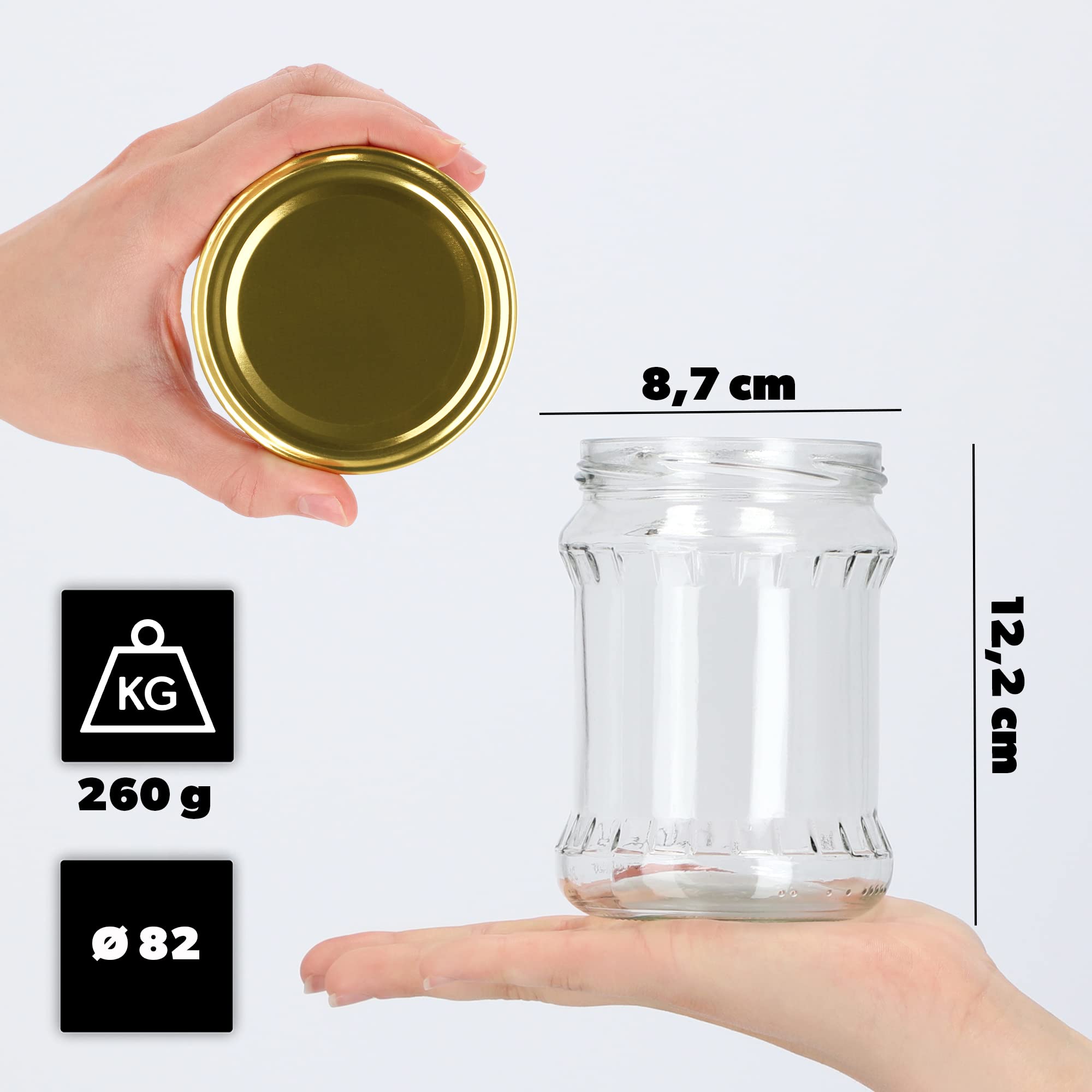 KADAX Botes Herméticos, Tarros de conservas de 500 ml, Tarros de Almacenamiento con Tapa de Rosca, Tarros Redondos (Dorado/48 Unidades)