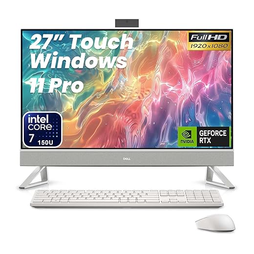 Dell 27" All-in-One Desktop Computer - 27" FHD Touchscreen, Intel 10-Core 7-150U (Up to 5.4GHz), NVIDIA GeForce MX570A, 32GB RAM, 2TB SSD, Windows 11 Pro, Wi-Fi 6E, Wireless KB & Mouse (White)