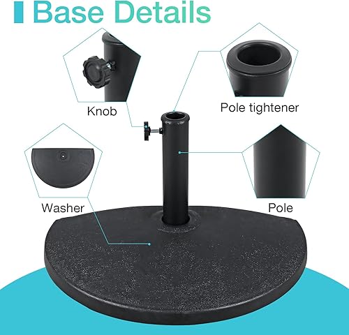 Miniatura 3 de COBANA Base de sombrilla de patio semicircular, soporte de sombrilla de resina resistente de 33 libras