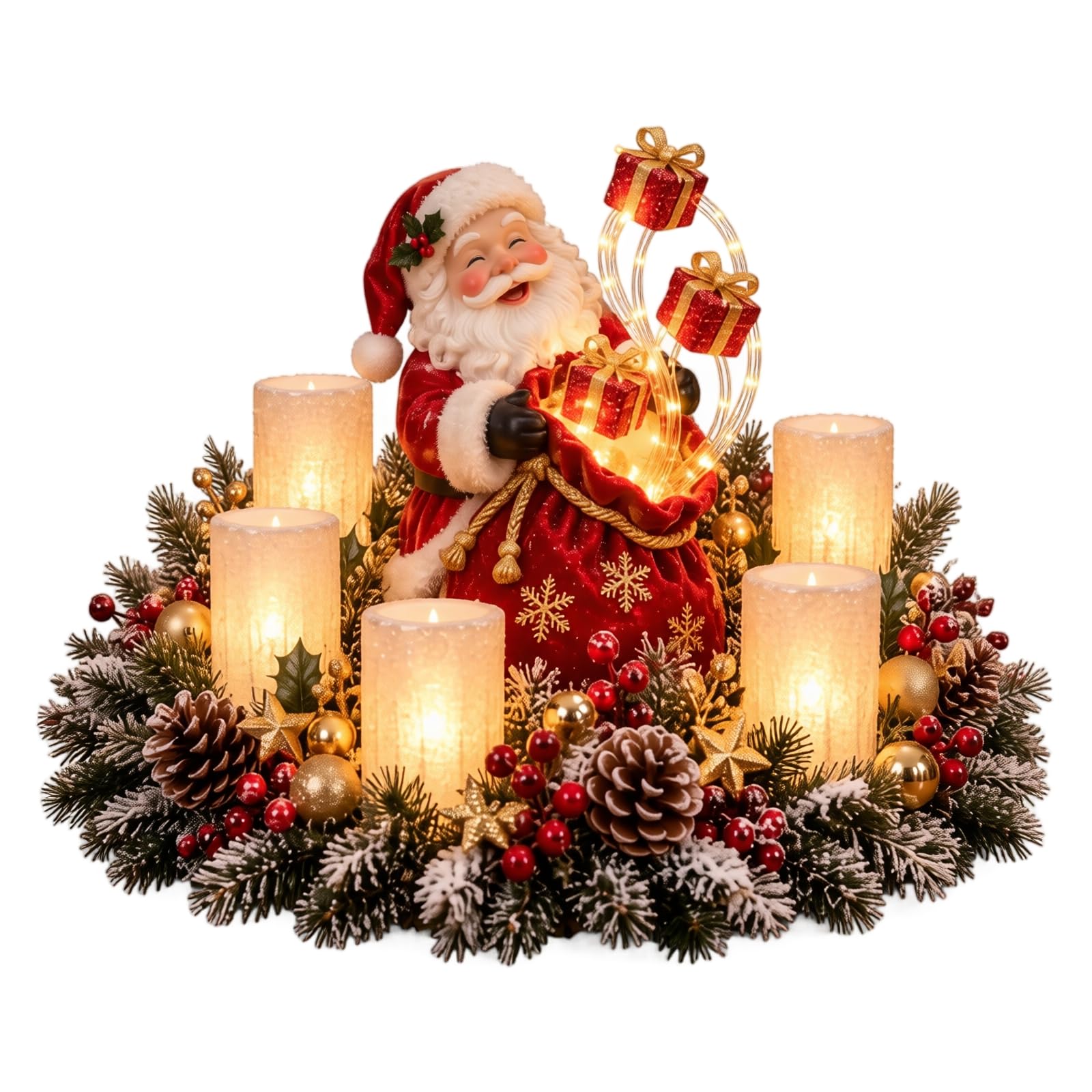 Pre-Lit Christmas Centrepiece, Flameless Candle Xmas Ornaments for Home