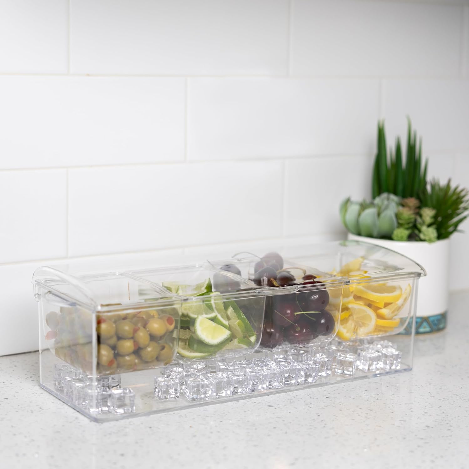 Outset Clear Bar Garnish Caddy and Condiment Tray With Ice Chamber